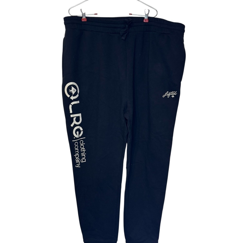 LRG Men's Sweatpants Jogger Fleece‎ Drawstring Waist Pockets Logo Black Size 3XL